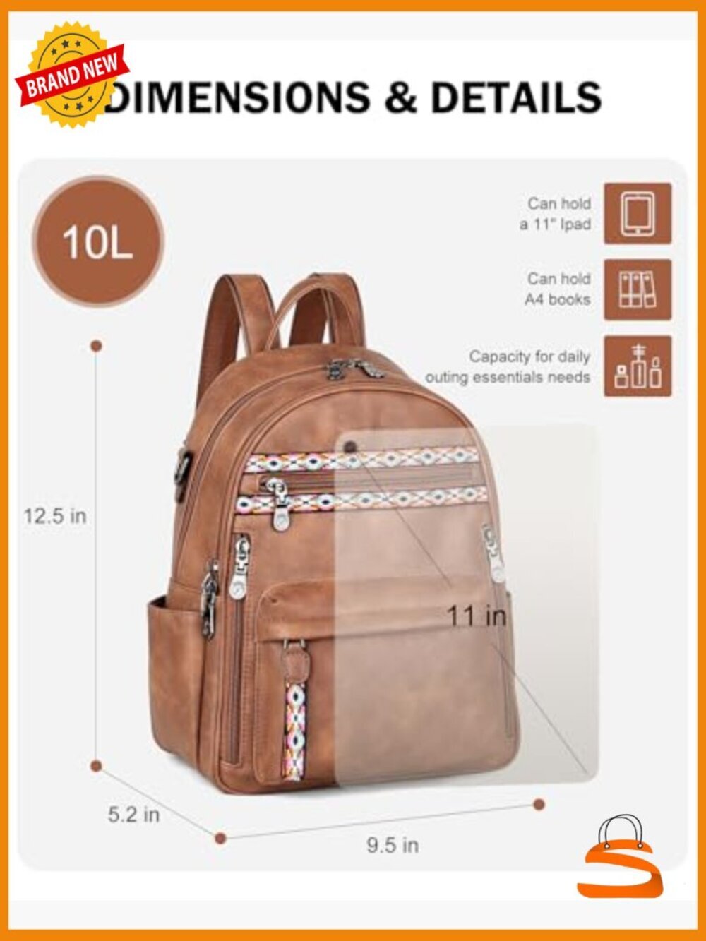 Small PU Leather Backpack Purse with 14 Pockets RFID Water Resistant Anti-Theft - Picture 5 of 6